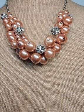 Peachy Pink Pearl Cluster Statement Necklace - Unbranded